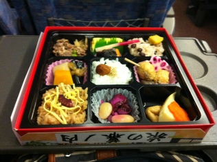 There was no vegetarian bento that I saw, but I gave the meat parts to Kaoru who gladly accepted.